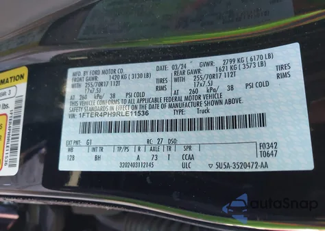 2024 Ford Ranger Xl z USA, uszkodzony, nr VIN 1FTER4PH9RLE11536